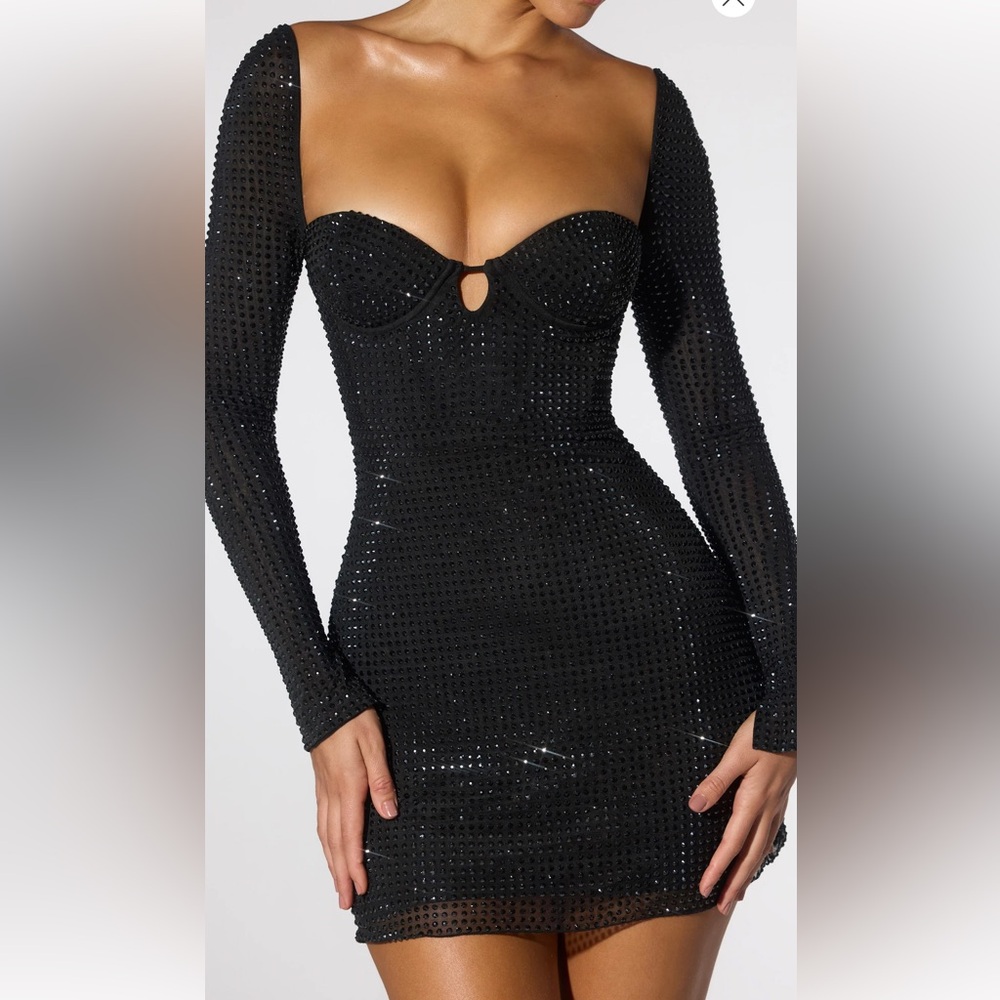 Oh Polly - Valeria Dress - Embellished Corset Open Back Long Sleeve Mini